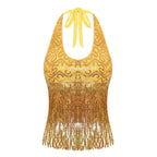 Sequin Fringe Halter Belly Dance Top | Built-In Pads | Festival & Stage | One Size