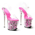 8-Inch Pink Rose Platform Sandals - Peep Toe Exotic Dance Heels