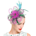 Feather Flower Fascinator Hat | Floral Mesh Headband | 36 Colors
