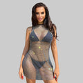 Rhinestone Mesh Bodycon Dress - Sheer Fishnet Mini Dress