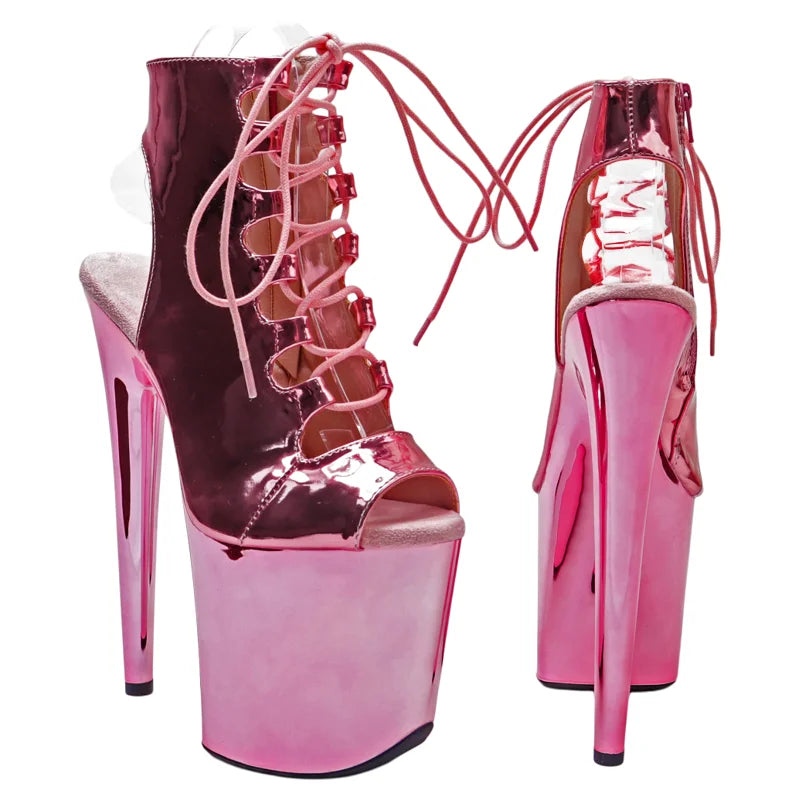 8-Inch Platform Ankle Boots - Electroplated Base Dance Boots