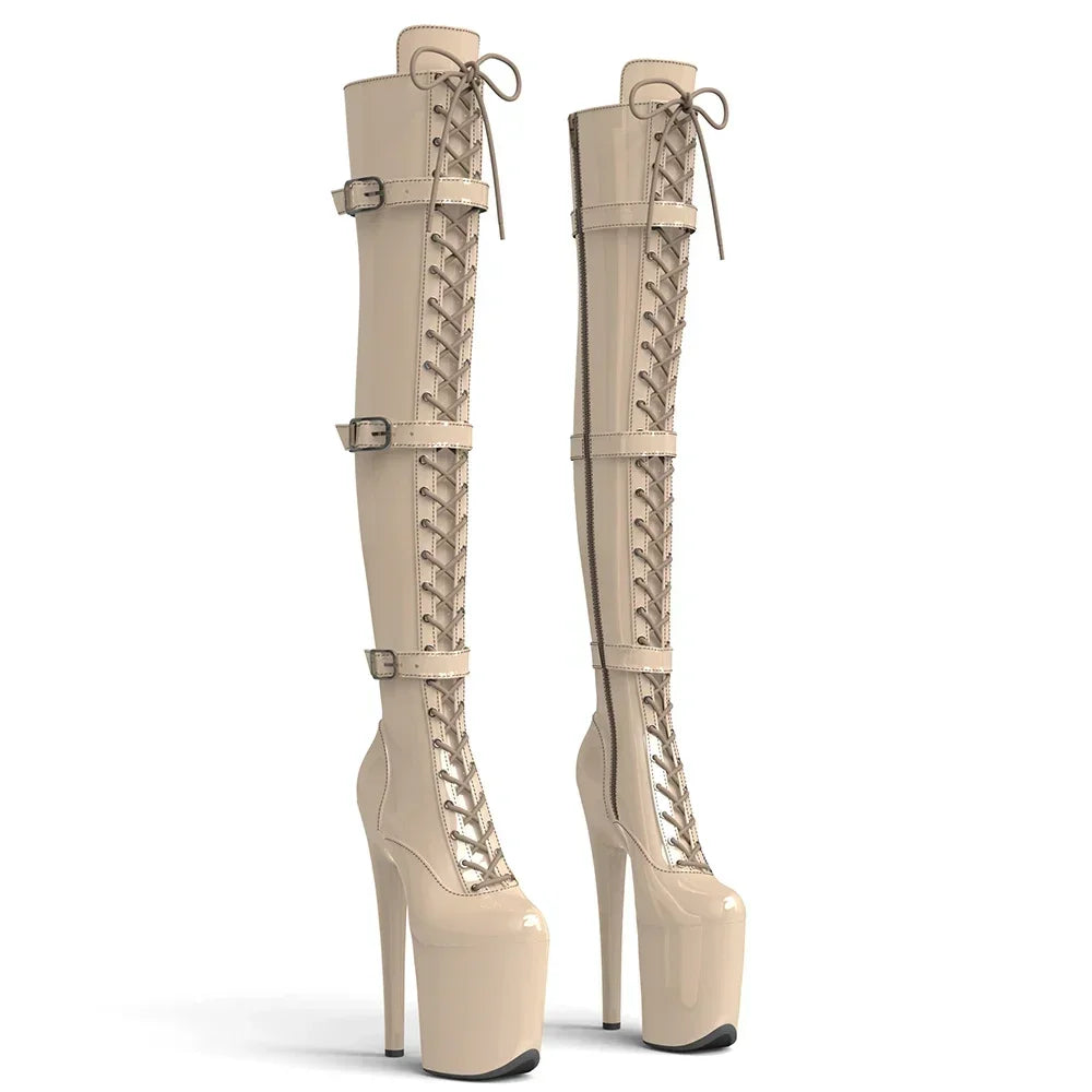 Patent Leather Thigh-High Boots 20cm - Platform Pole Dance Boots