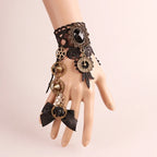 Steampunk Gear Bracelet with Finger Ring | Black & Khaki