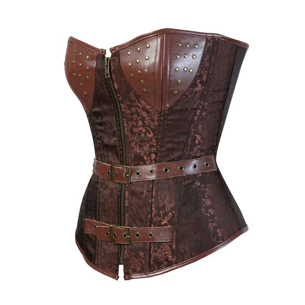 Steampunk Overbust Corset | Faux Leather & Buckles | S–6XL