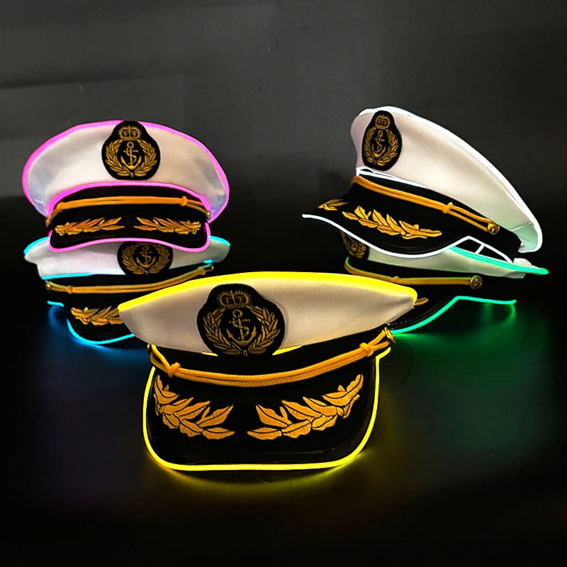 LED Glow Captain Hat | EL Wire Light-Up | Unisex