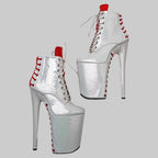9-Inch Snake Print Platform Ankle Boots - Extreme Height Pole Dance Heels
