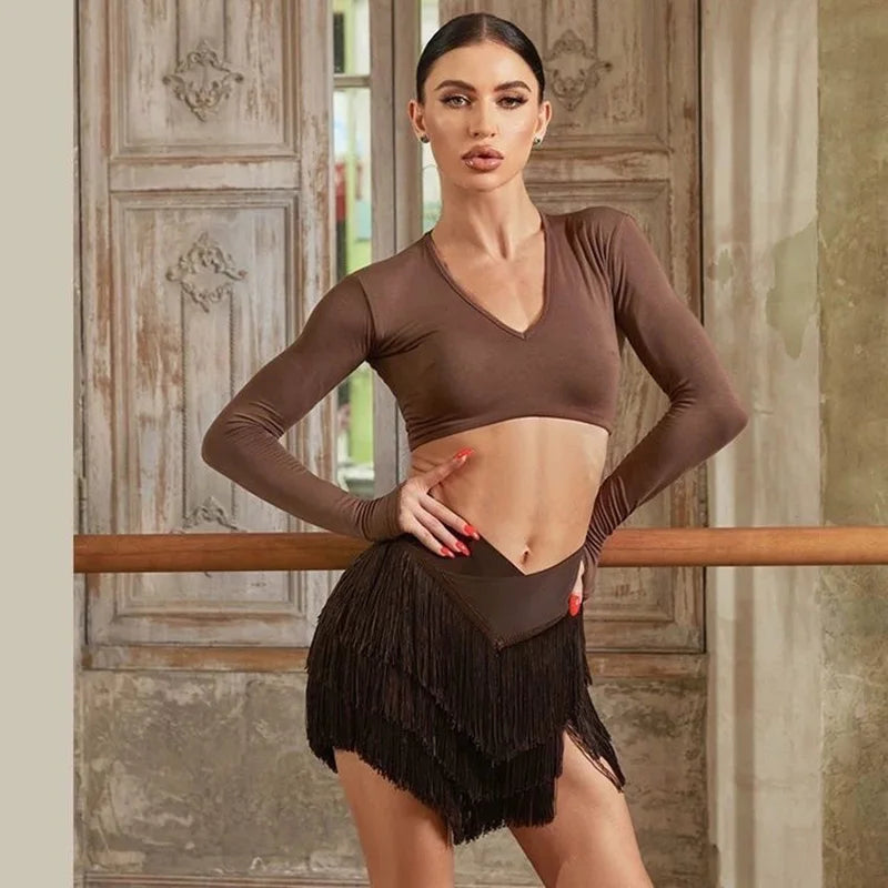 Latin Dance Skirt | Layered V-Cut Fringe