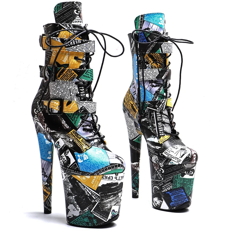 20CM Platform Ankle Boots - Lace-Up High Heel Pole Dance Boots