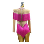 Latin Dance Dress – Rhinestone Fringe Long Sleeve