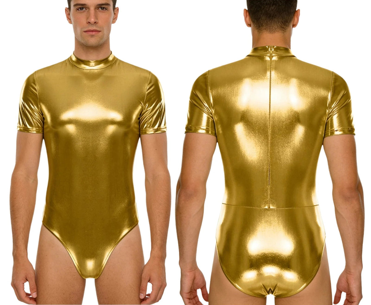 Men's Metallic Bodysuit | Zip Front
