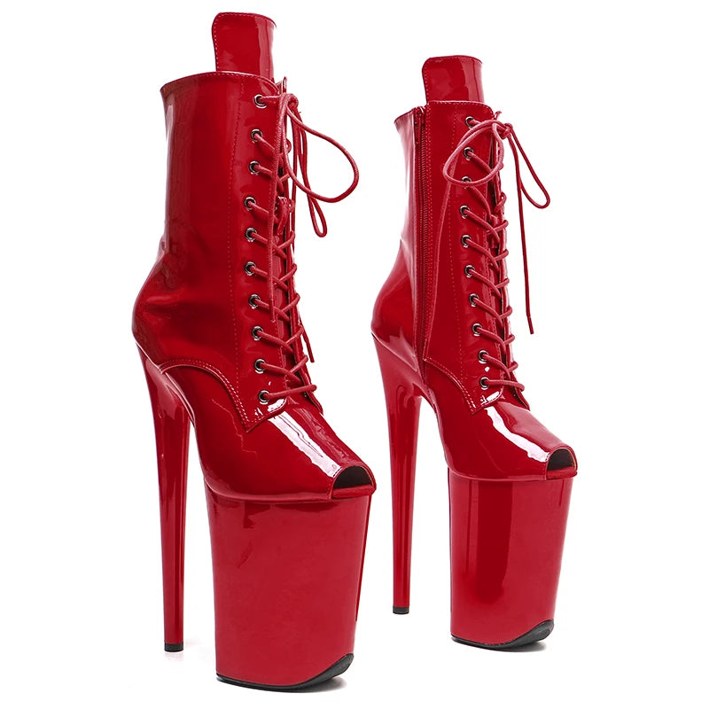 9-Inch Glitter Platform Ankle Boots - Open Toe High Heel Performance Boots
