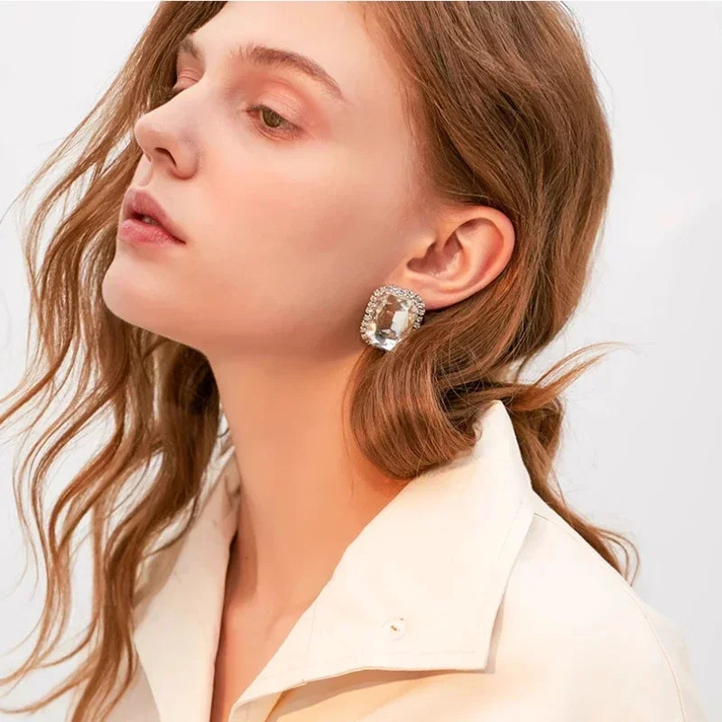 Oversized Crystal Clip-On Earrings