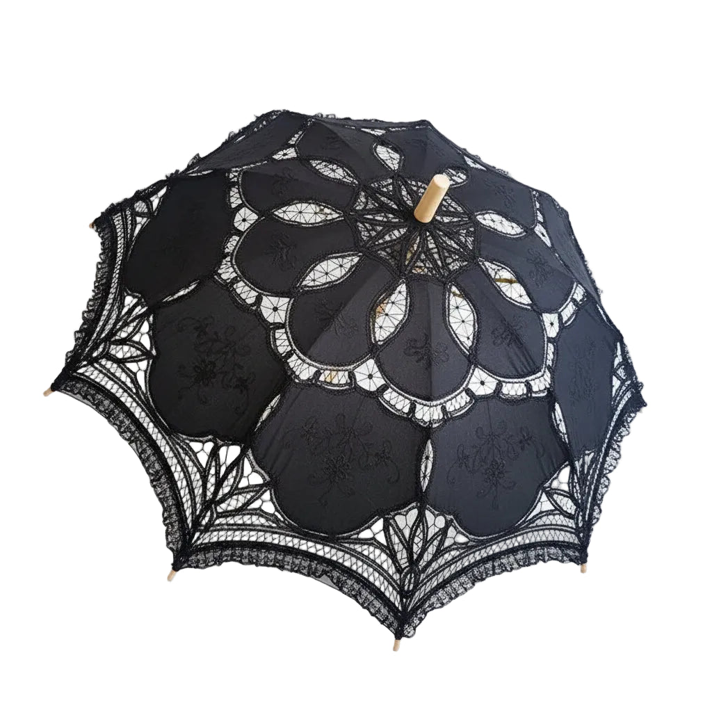 Victorian Lace Parasol | Battenburg Cotton | Black, White & Beige