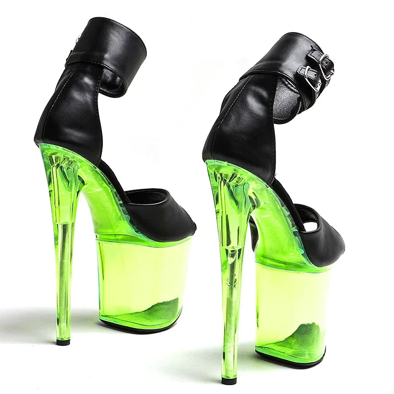 Matte Platform Open-Toe Ankle Boots - 8 Inch Pole Dance Heels