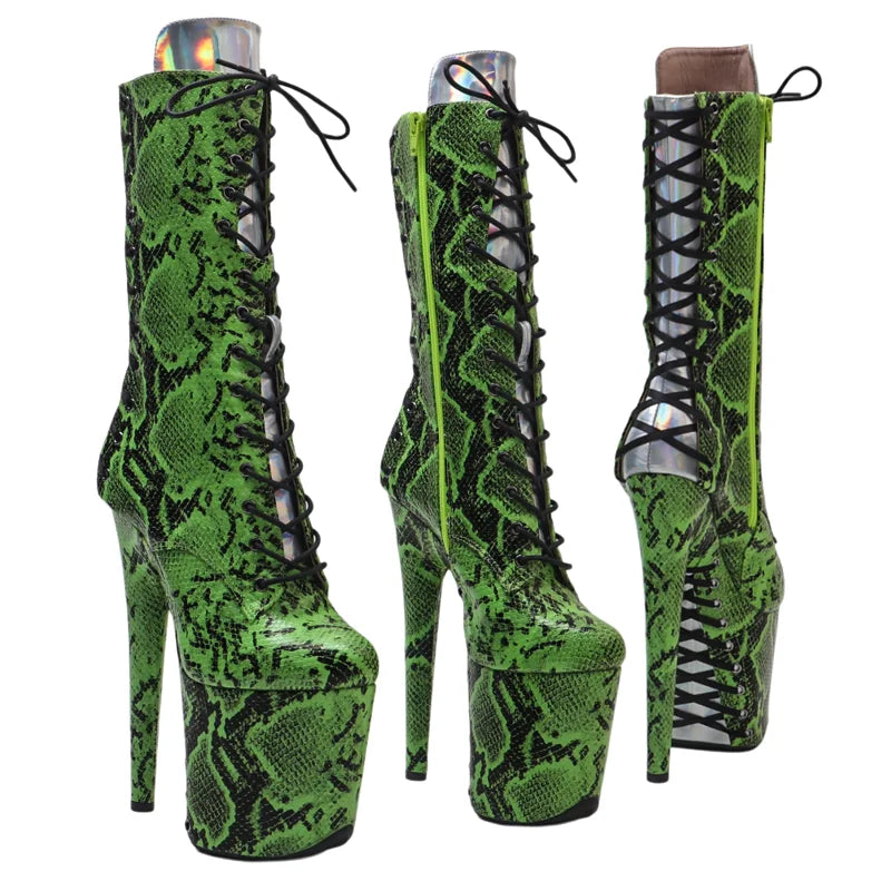 20CM Platform Ankle Boots - Snake Print Mix Color High Heel Pole Dance Boots