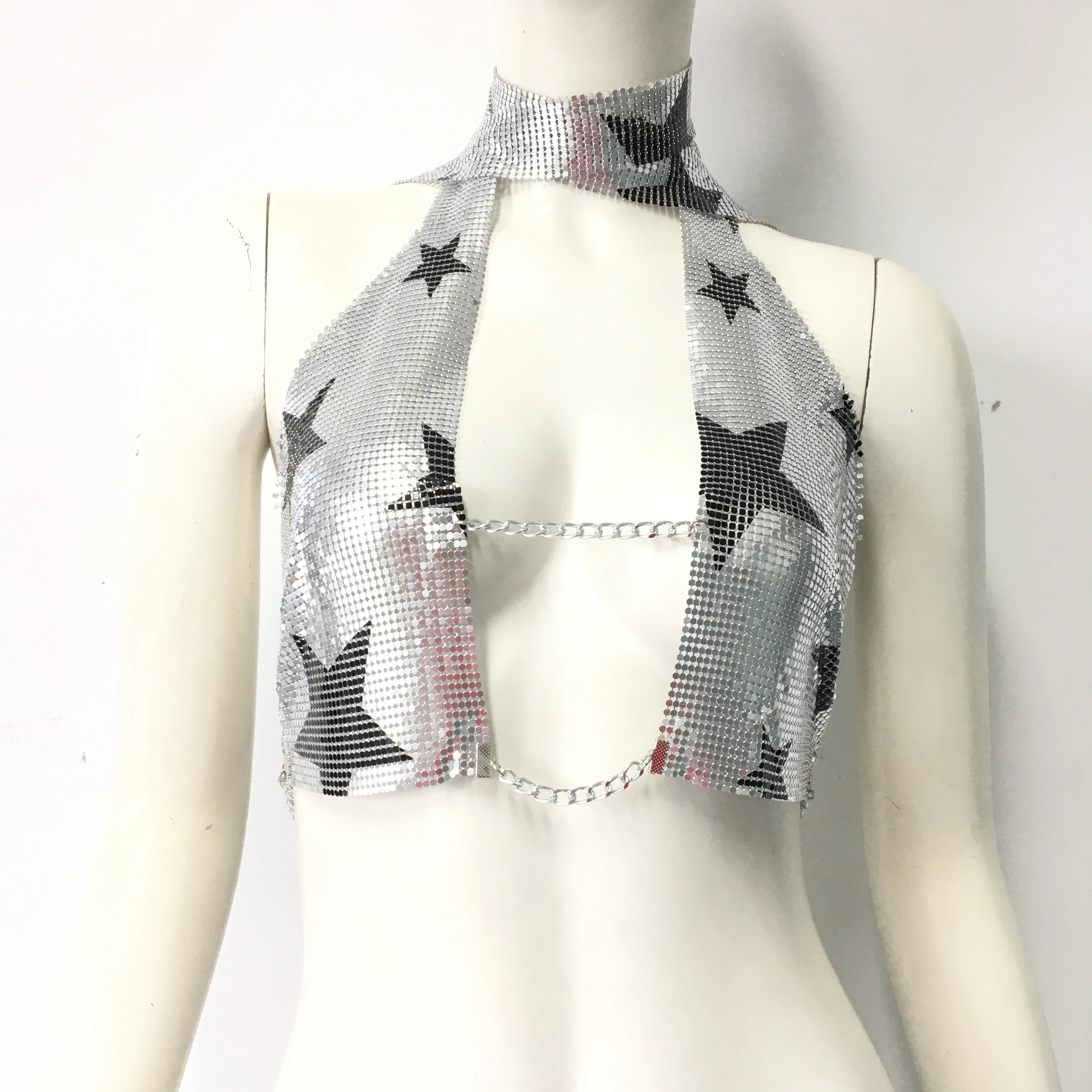 Leopard Print Sequin Halter Crop Top - Metallic Animal Print Festival Top