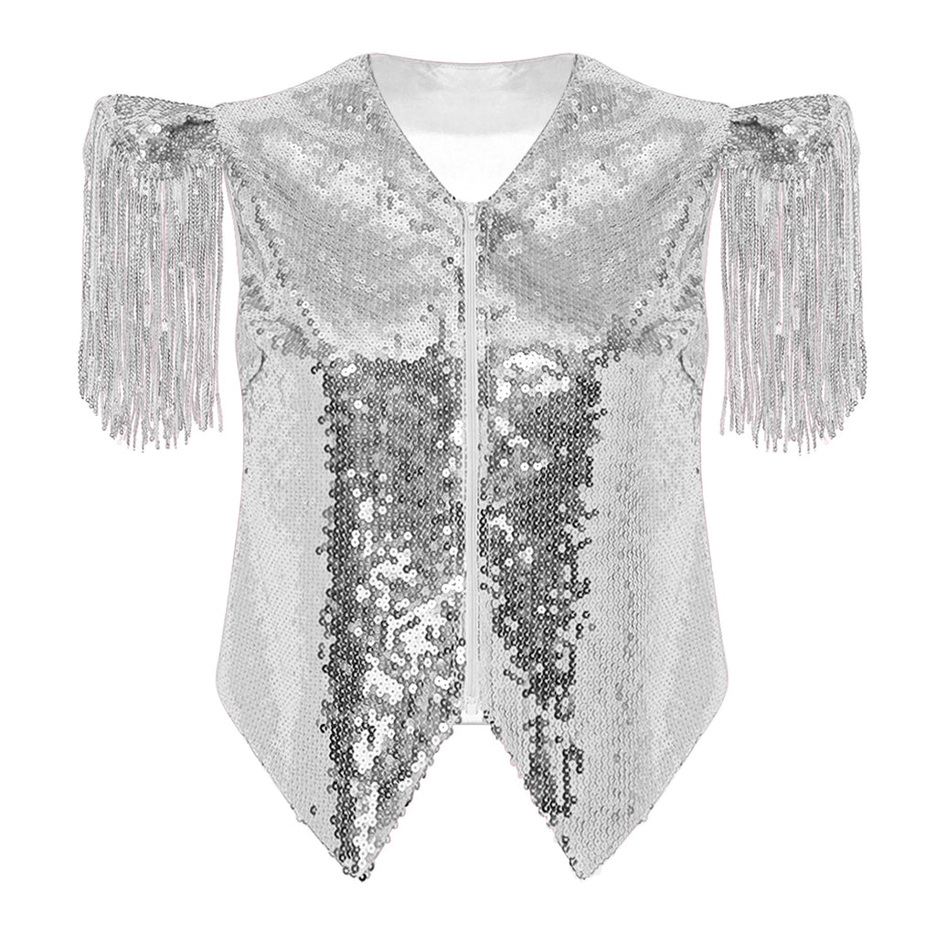 Sequin Fringe Vest | Tassel Sleeve Stage Jacket