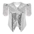 Sequin Fringe Vest | Tassel Sleeve Stage Jacket