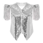 Sequin Fringe Vest | Tassel Sleeve Stage Jacket