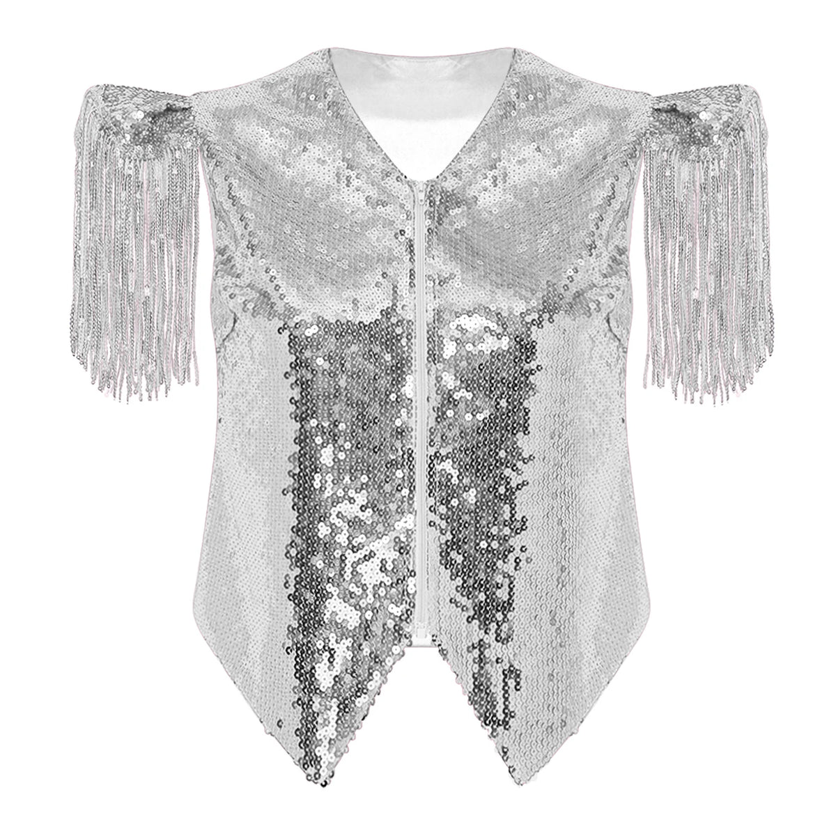 Sequin Fringe Vest | Tassel Sleeve Stage Jacket