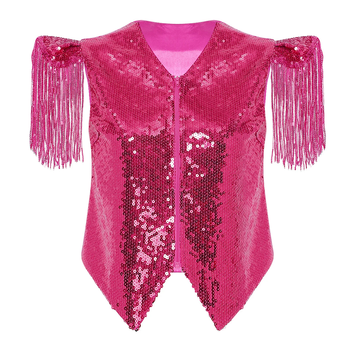 Sequin Fringe Vest | Tassel Sleeve Stage Jacket