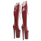9-Inch Snake-Textured Platform Boots - Lace-Up Dance Boots