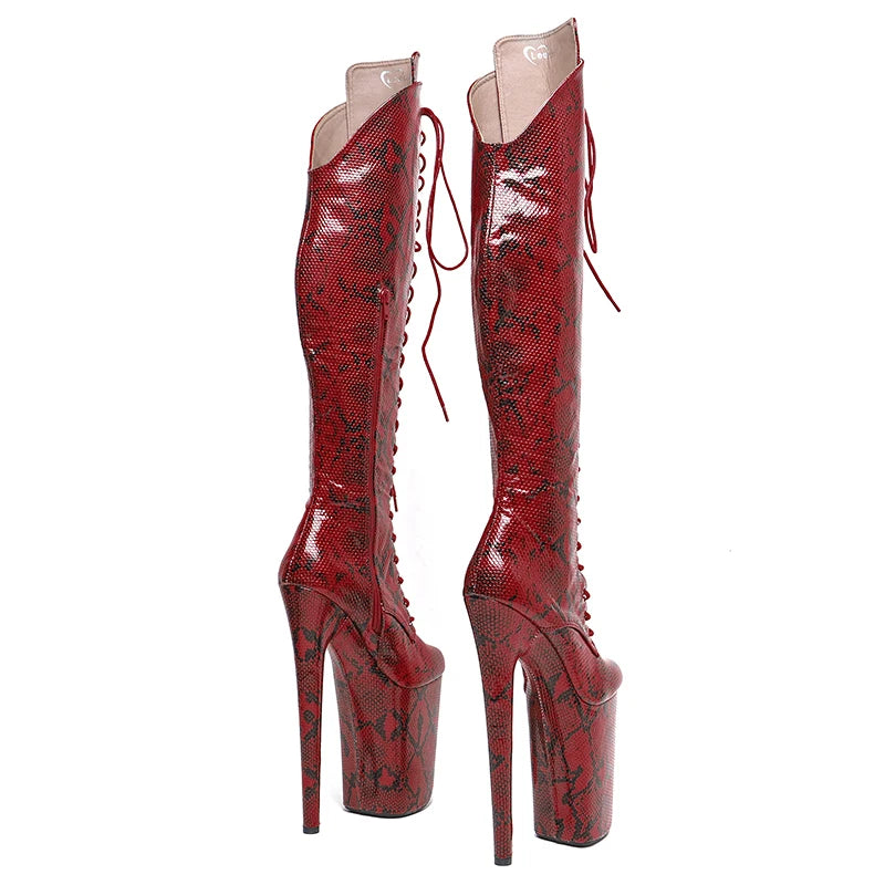 9-Inch Snake-Textured Platform Boots - Lace-Up Dance Boots
