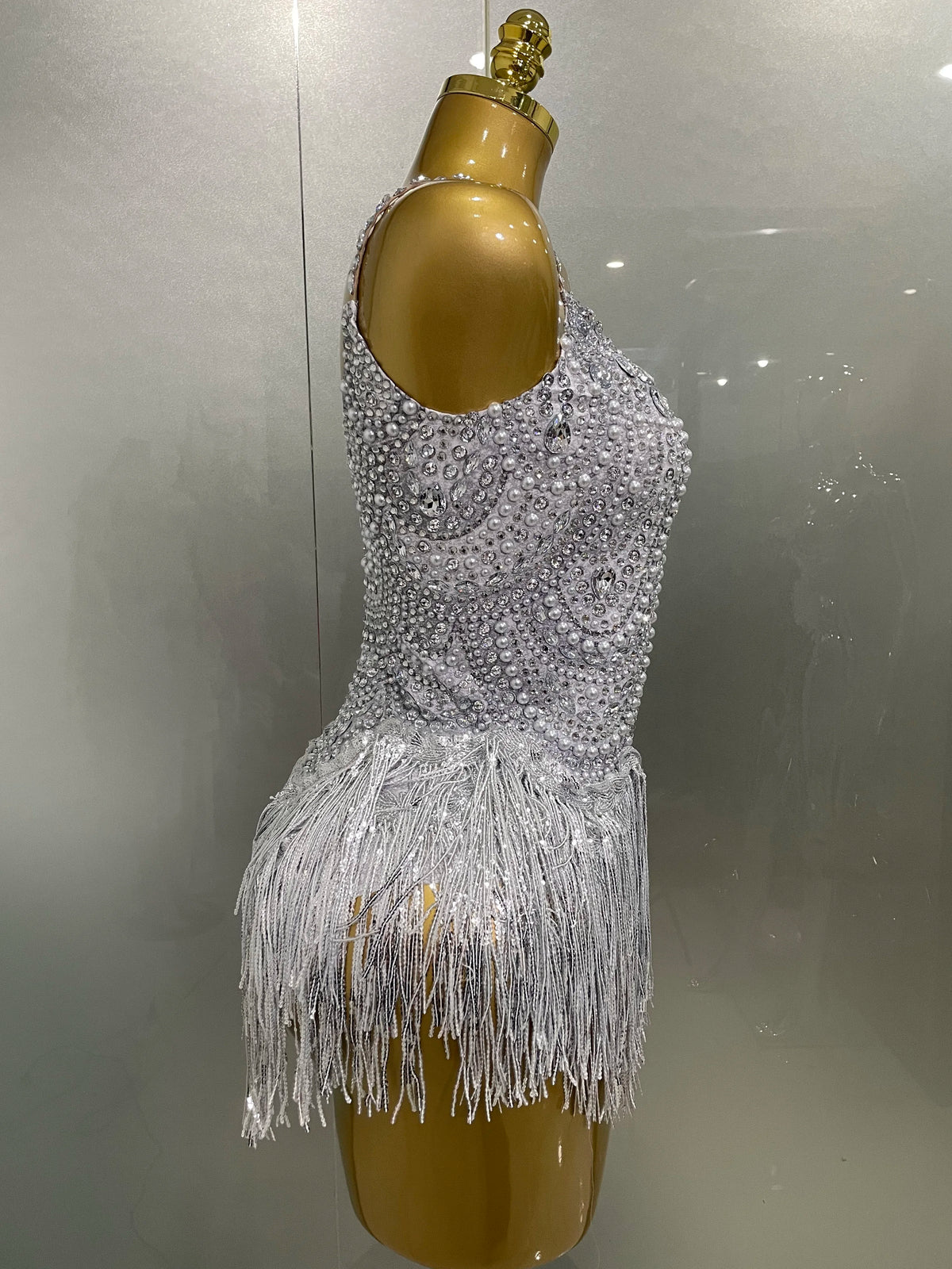 Rhinestone Pearl Tassel Bodysuit | Stage & Party | S–XL