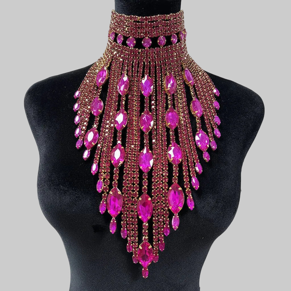 Rhinestone Choker Necklace - Statement Jewelry with Tassel for Stage & Performance