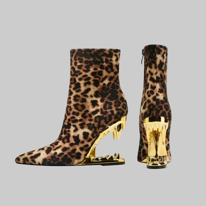 Flame Rhinestone Velvet Ankle Boots - Crystal Wedge Heel Boots