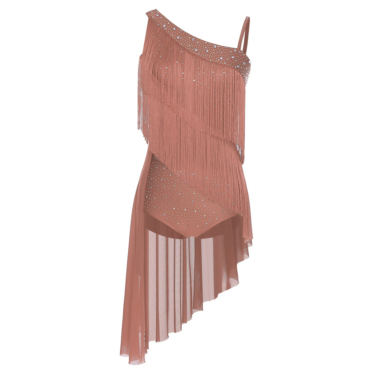 Latin Dance Leotard | Tassel & Rhinestone | Asymmetric