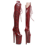 9-Inch Snake-Textured Platform Boots - Lace-Up Dance Boots