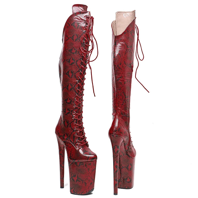 9-Inch Snake-Textured Platform Boots - Lace-Up Dance Boots