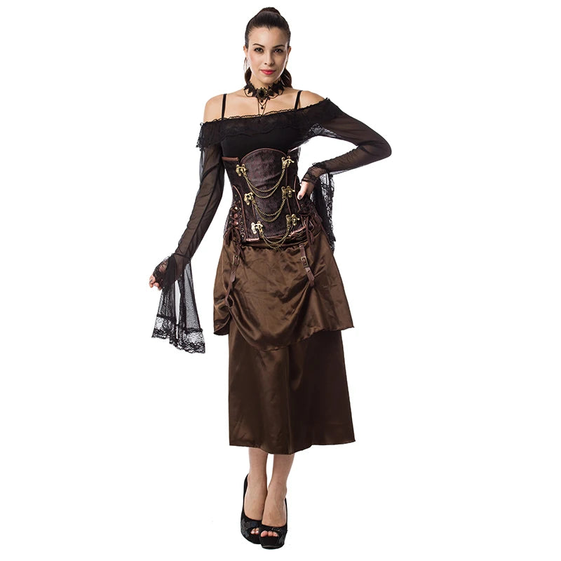 Steampunk Underbust Corset | Steel-Boned | Black & Brown