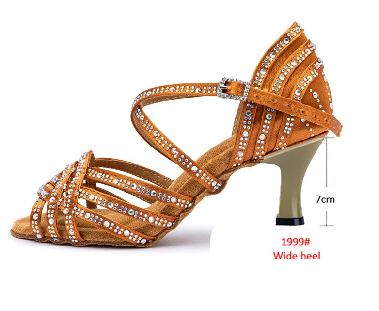 Rhinestone Latin Dance Heels | Satin Ballroom Sandals