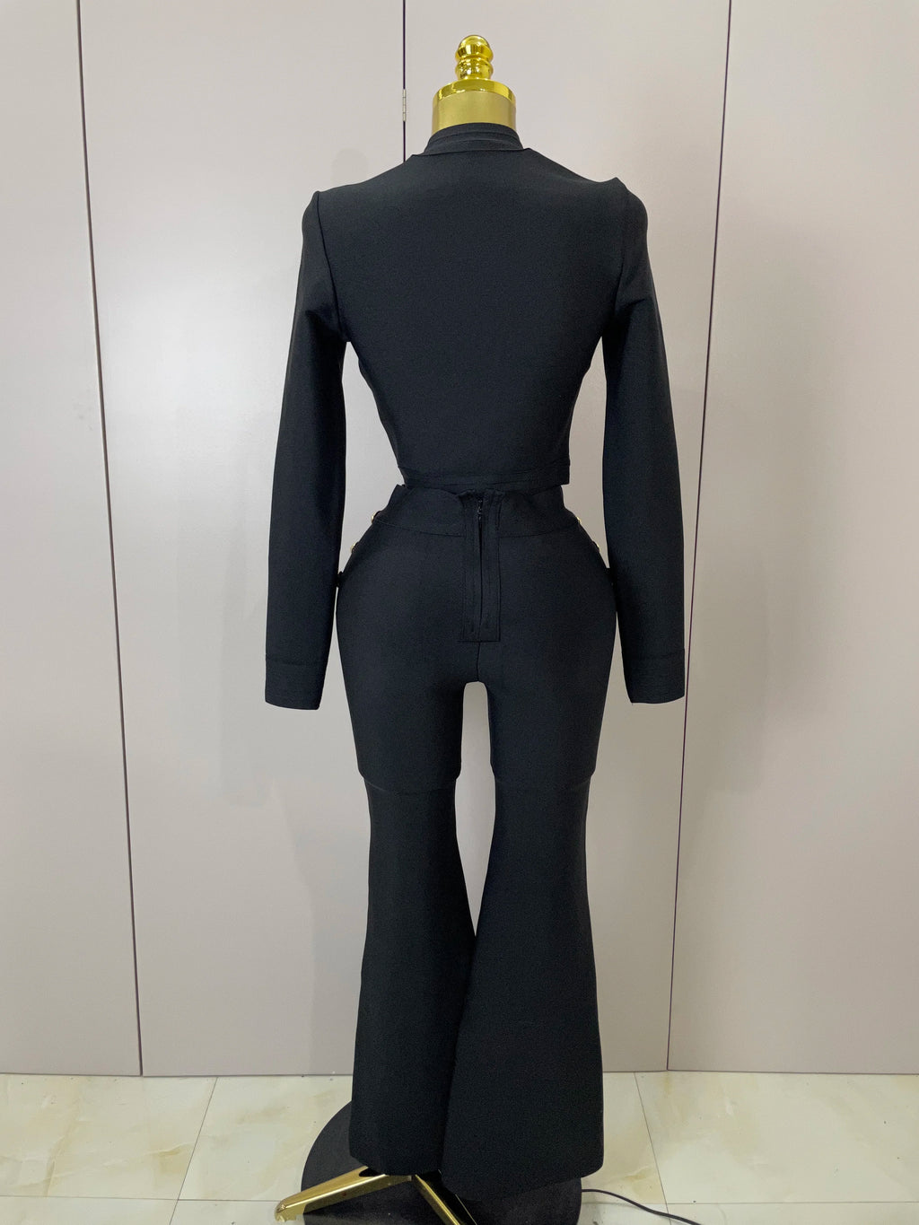 Golden Button Coat & Flare Pants | 2-Piece Stage Set