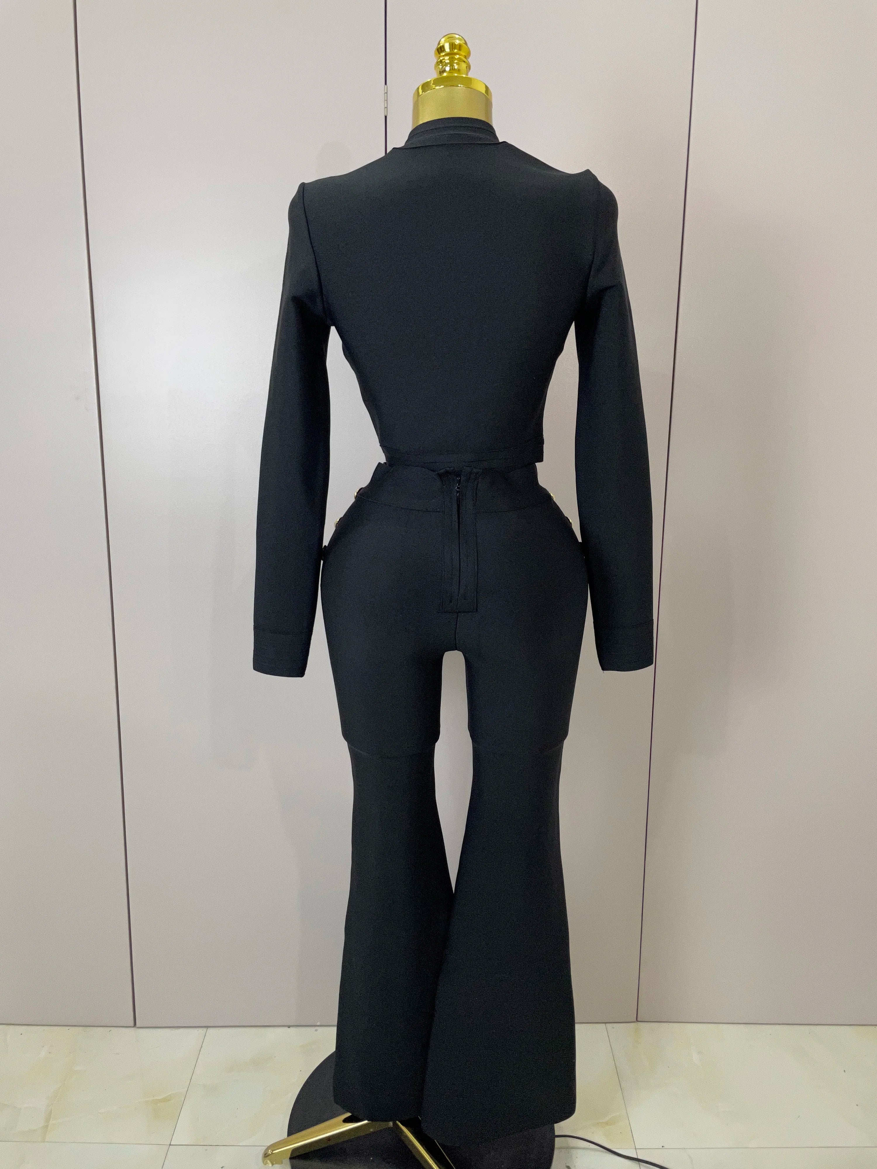 Golden Button Coat & Flare Pants | 2-Piece Stage Set