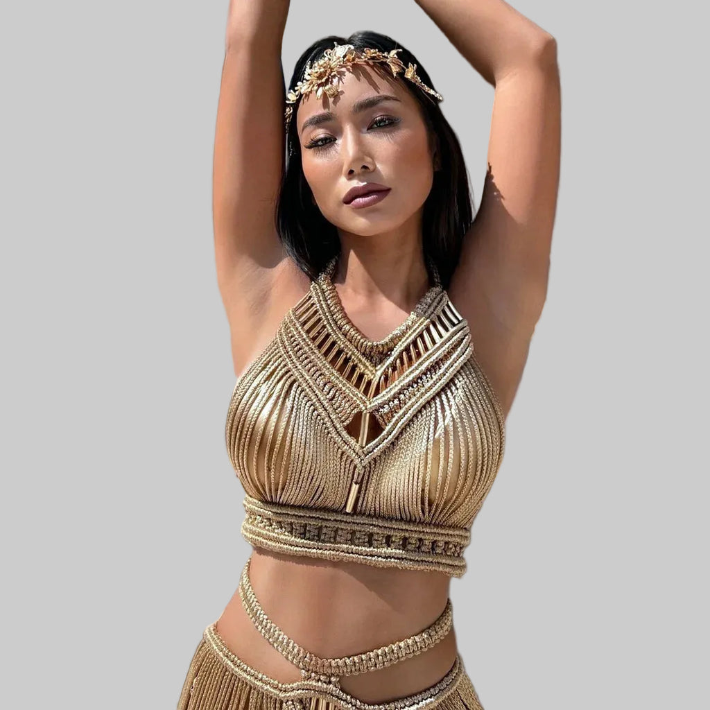 Bohemian Desert Dream Tassel Crop Top & Maxi Skirt Set - Festival & Performance Wear
