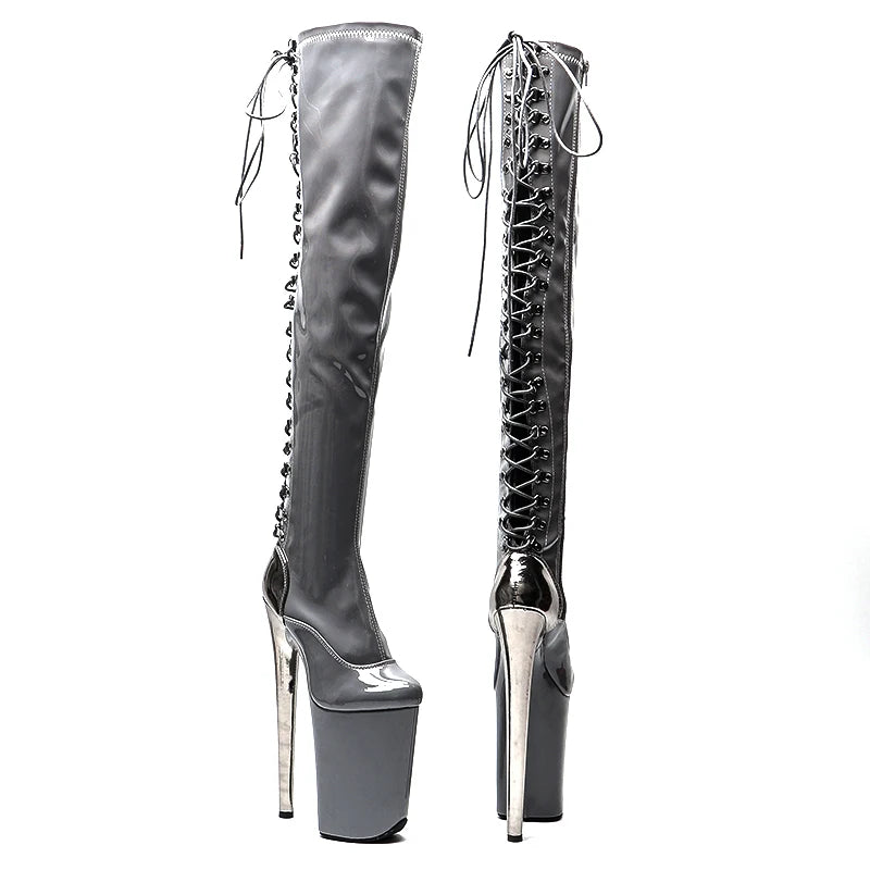23CM Platform Thigh-High Pole Dance Boots - Patent Finish High Heel Boots