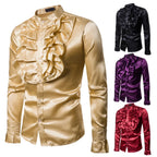 Men's Satin Ruffle Shirt | Frill Front | Stand Collar