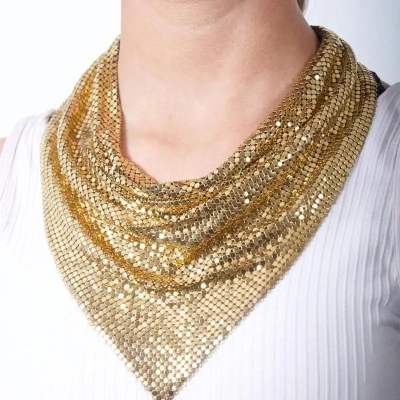 Edgy Metal Punk Bandana Neck Scarf - Chainmail Style Festival & Nightlife Accessory