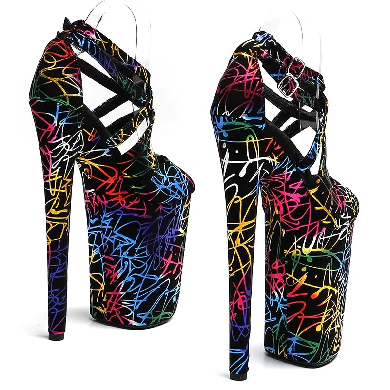9-Inch Graffiti Platform Sandals | Open Toe | Multi-Strap