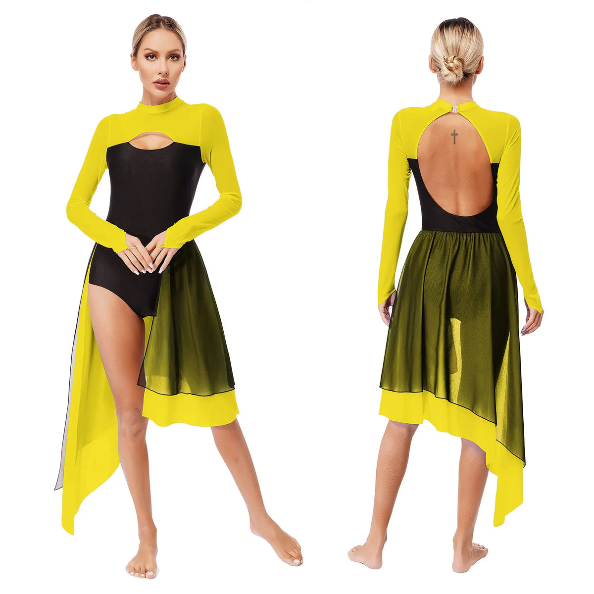 Lyrical Dance Dress | Cutout Back & Mesh Sleeves | Irregular Hem