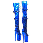 23CM Platform Thigh-High Boots - Shiny Electroplate Over-the-Knee Pole Dance Boots