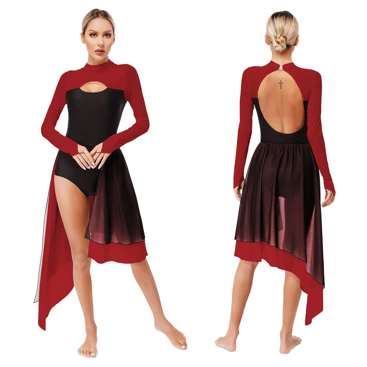 Lyrical Dance Dress | Cutout Back & Mesh Sleeves | Irregular Hem
