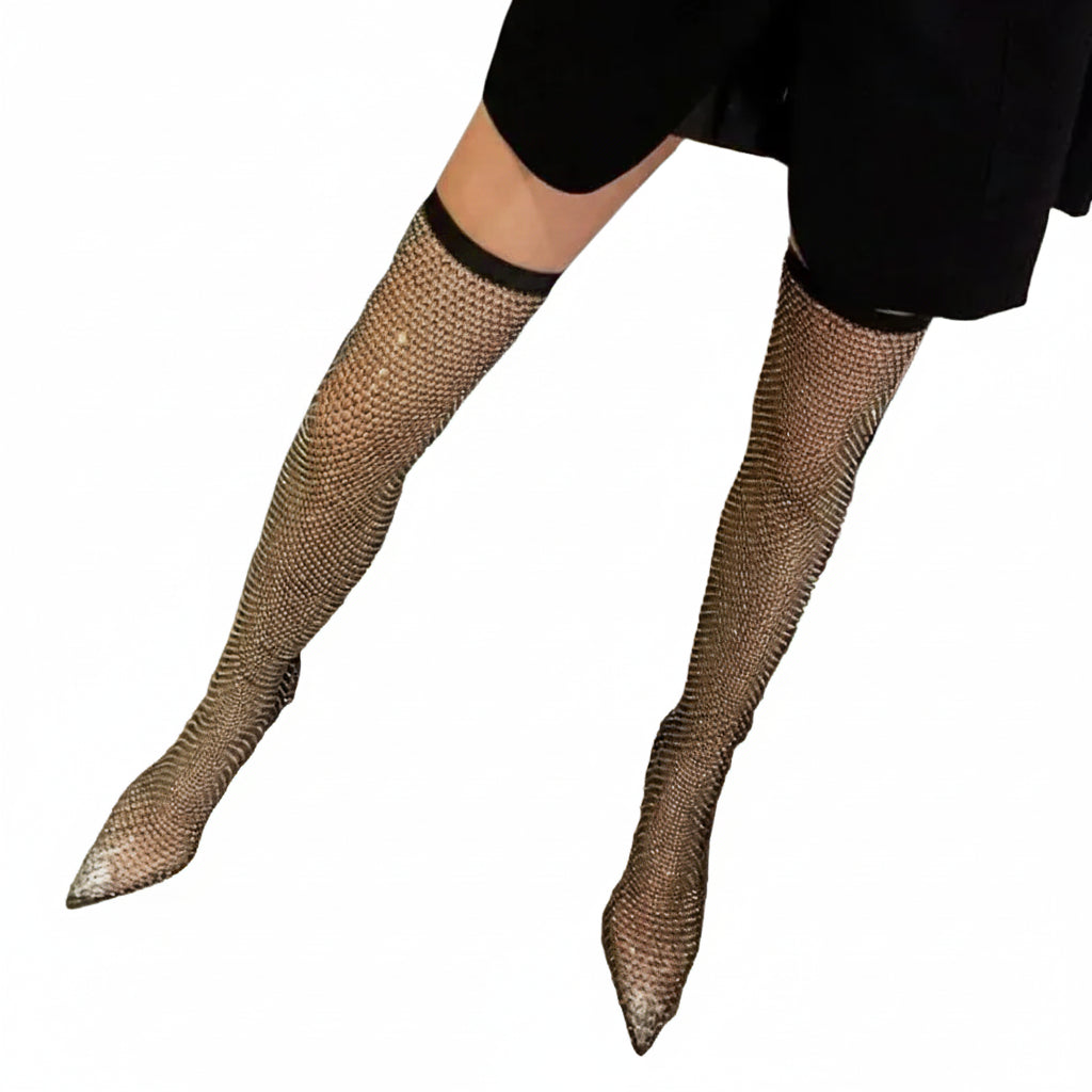 Rhinestone Mesh Sock Boots | Stiletto | OTK & Ankle | 6cm & 9cm
