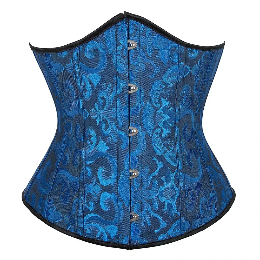 Floral Jacquard Underbust Corset | Front Busk | Boned