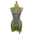 Silver Diamond Tassel Bodysuit | Stage & Club
