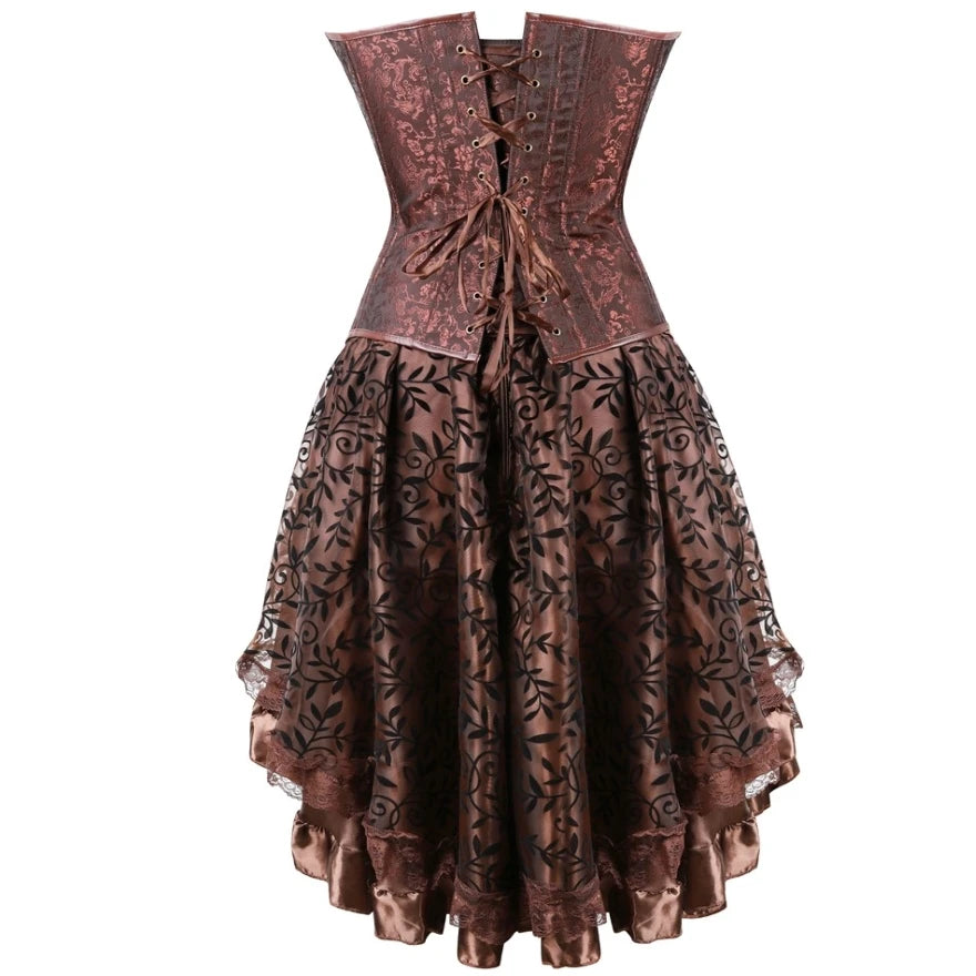 Brocade Corset Dress | Gothic Steampunk | Hi-Lo Ruffle Skirt | Plus Size