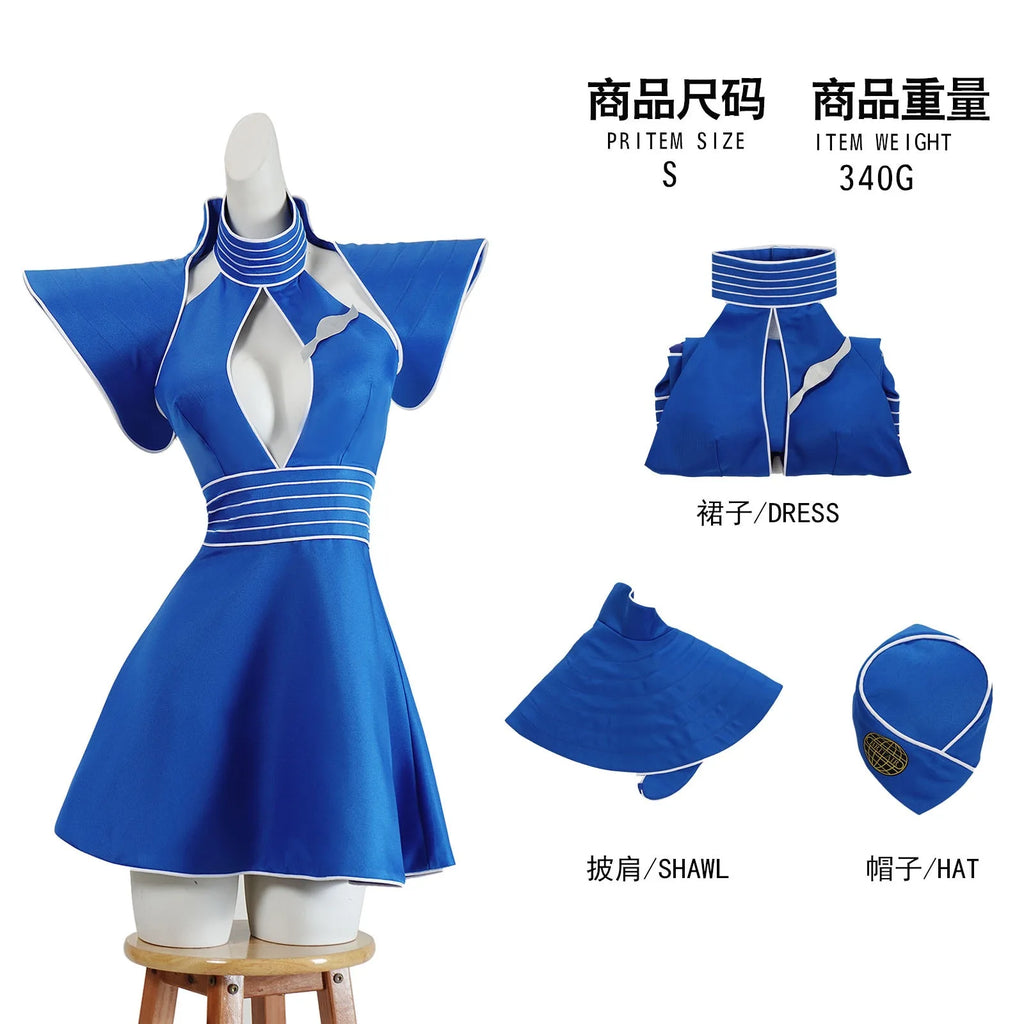Retro Flight Attendant Costume | Blue Dress & Hat